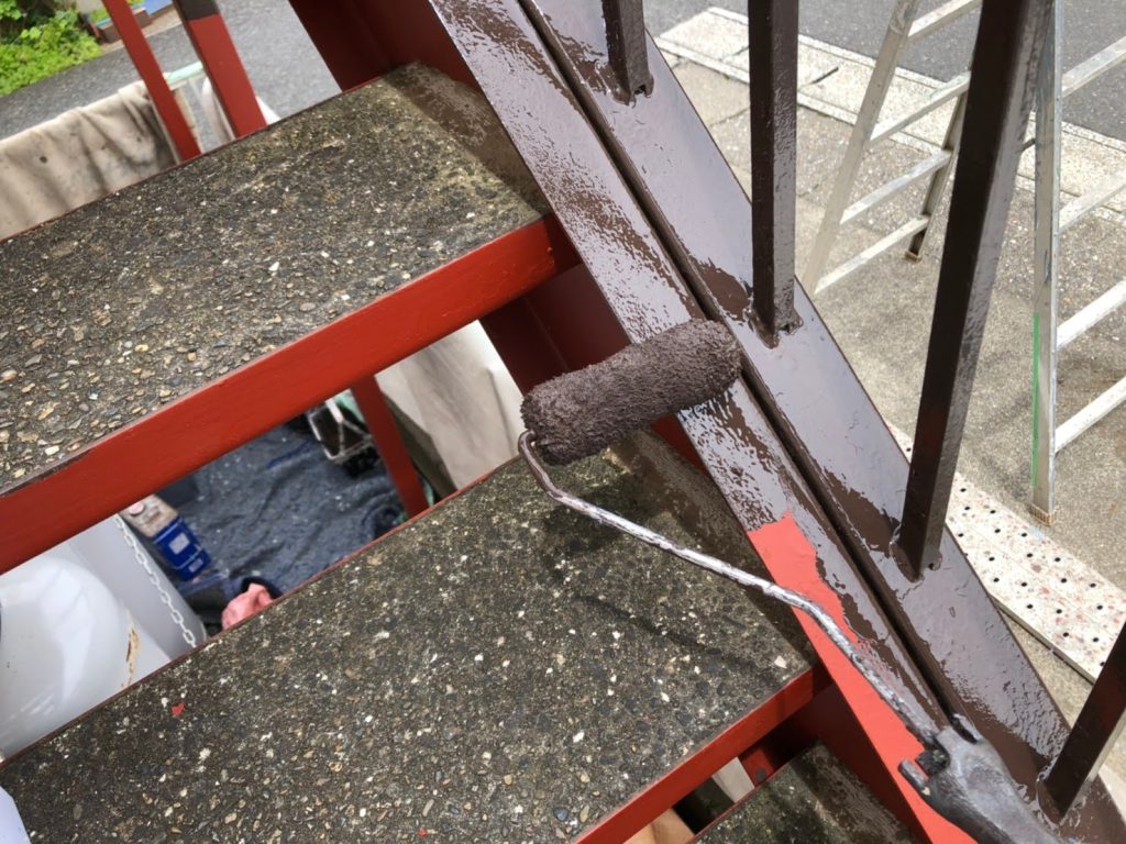 アパート鉄部階段塗装工事|施工写真13